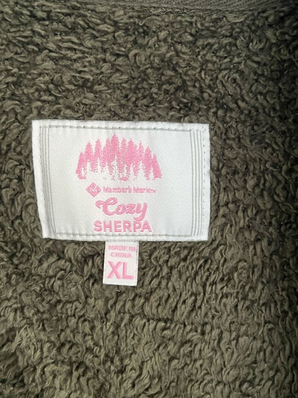 Vtg Members Mark Womens XL Cozy Faux Sherpa Pullover Olive Green Pockets 3/4 Zip - Picture 6 of 12